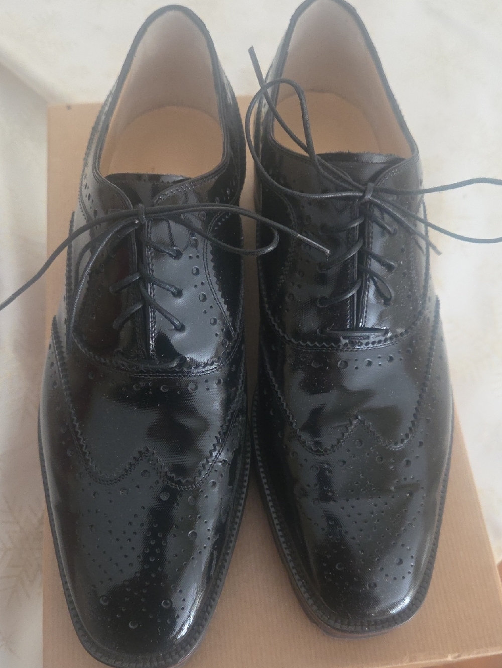 CHRISTIAN LOUBOUTIN Black Patent Wingtip Lace-Up Oxfords